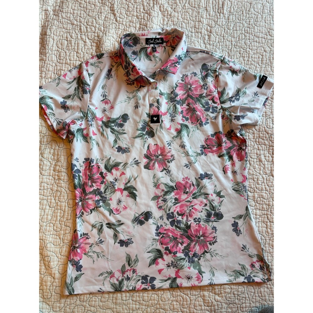 Bad Birdie Womens Floral Golf Polo Shirt Short Sleeve Size Medium NWOT